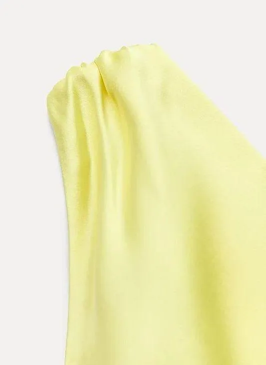 Zara maxi dress satin effect formal wedding asymmetrical lemon yellow wedding - Image 11