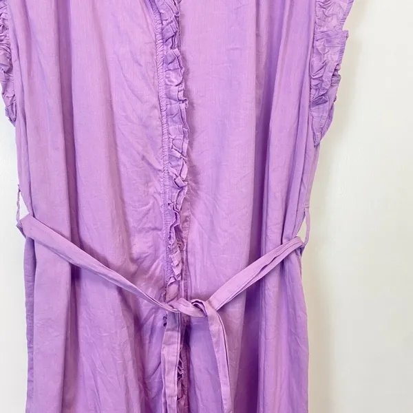 Elan Purple Ruffle Button Down Waist Tie Dress - Image 3