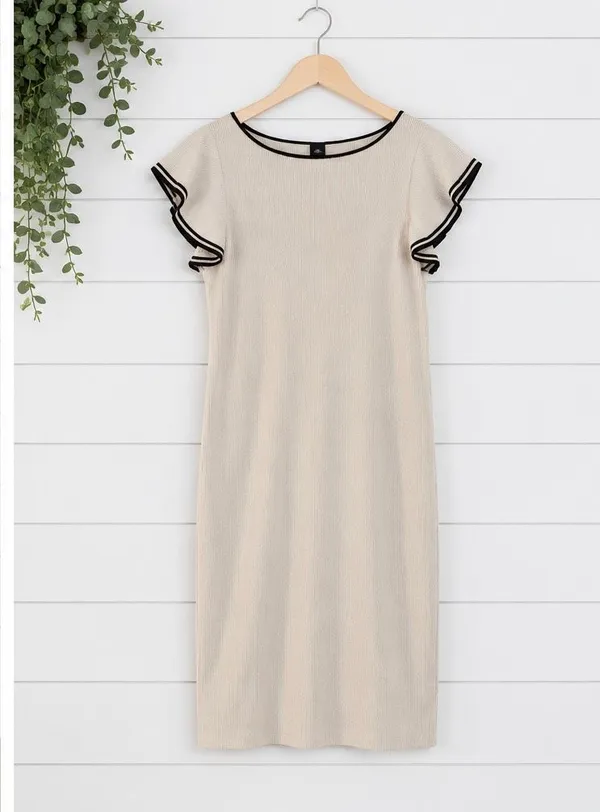 Lauren Ralph Lauren cream and black ribbed ruffled dress xl - Image 8