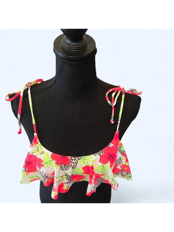 Vintage Y2K Victoria’s Secret PINK floral leopard ruffle bikini top XS NWT - Image 3