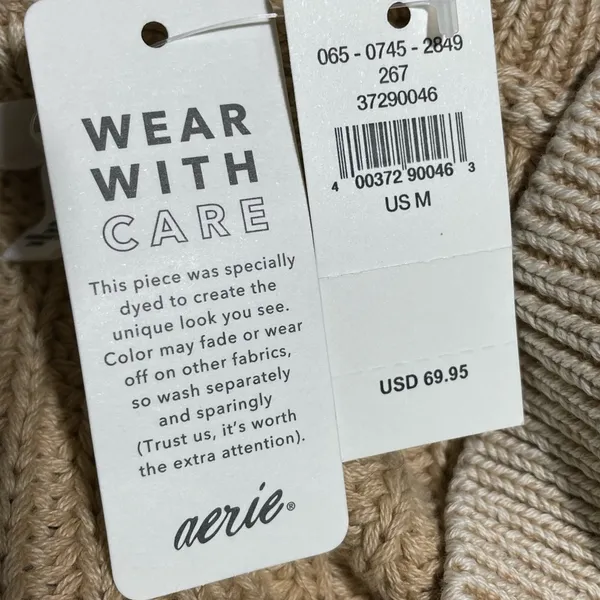Aerie Sweater Chunky Deep V Neck Oversized 100% Cotton Beige M NWT - Image 7