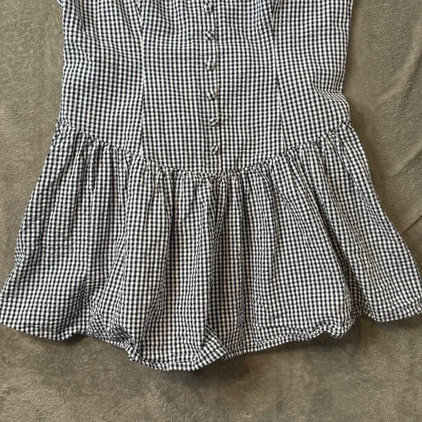 Wild Fable Seersucker Gingham Plaid Mini Dress Womens L Navy White Button Front Drop Waist - Image 10