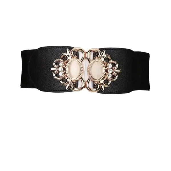 Golden Double Buckle Black Waspie Belt Stretchy Elastic Accentuating‎ Waist Band - Image 8