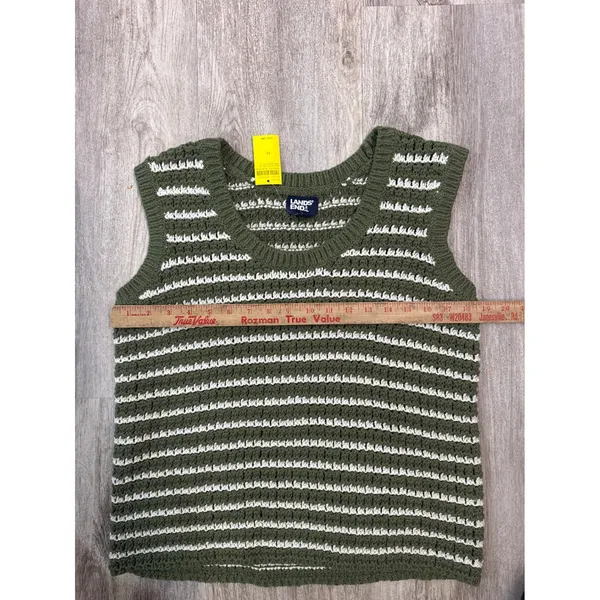 Lands End Womens Green White‎ Striped Knit Sweater Tank Vest Size Medium New - Image 6
