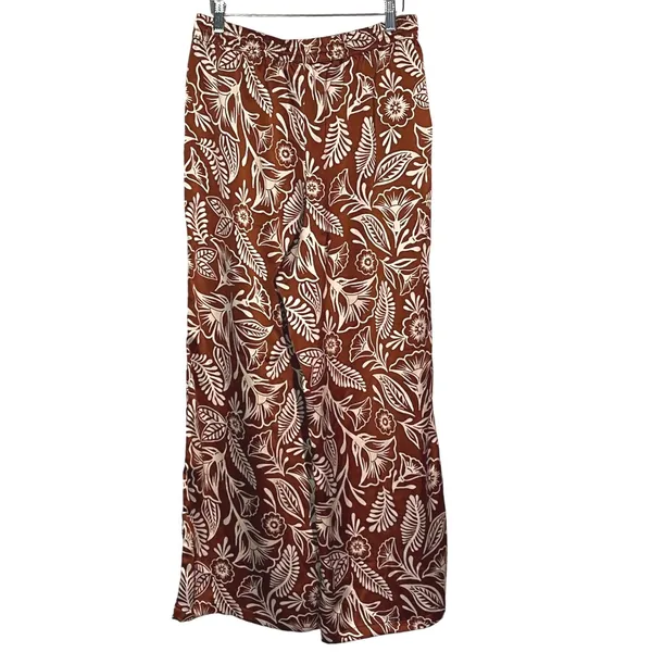 Latino Heritage Month Women's Brown White Floral‎ Print Wide Leg Pants Medium - Image 4