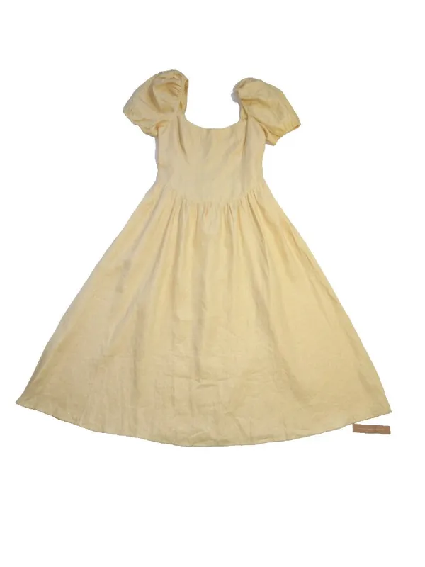 NWT Reformation Davila in Parmesan Yellow Linen Puff Sleeve Midi Dress 8 - Image 4