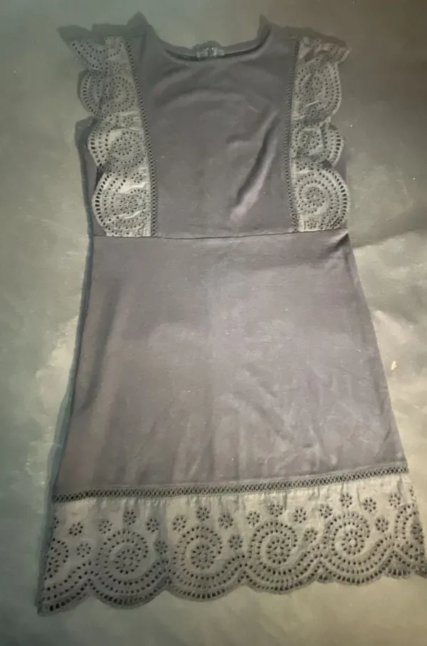 Newtimes Creative Black Mini Dress with Eyelet Lace Trim Detail - Image 3