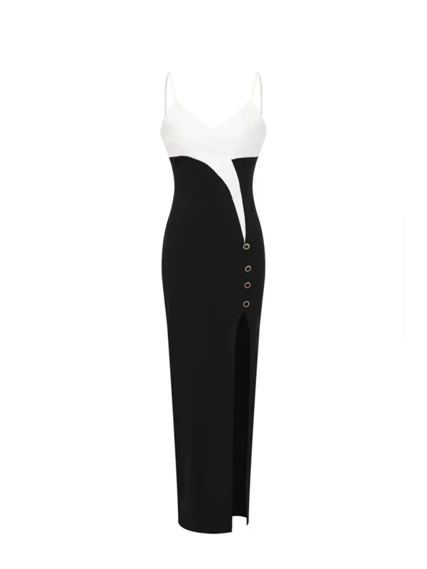Spaghetti Strap Black and White Sheath Dress Small - Image 3