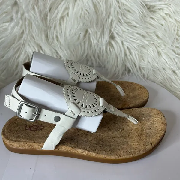 Ugg Ayden II Sandal White Leather Embossed Cork Insole Size 6.5 - Image 3