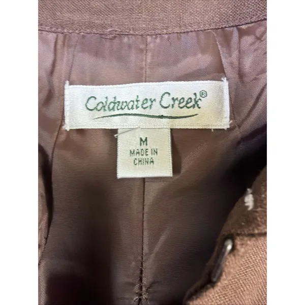 Coldwater Creek Jacket Womens Medium Brown Linen Bld Lined Hook Closure western - Image 8