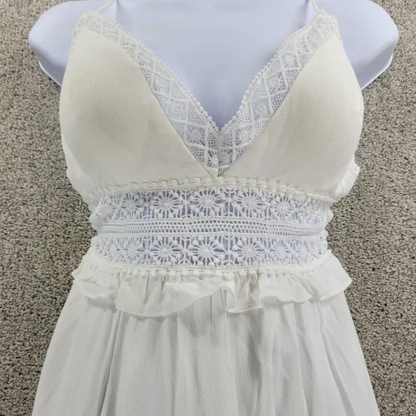 Hello Molly Crochet Lace Dress Womens 4 White Tie Back Summer Beach Vacay Boho - Image 2