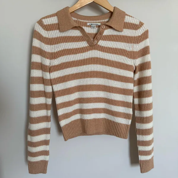 American Eagle Striped Polo Henley Sweater Size XS NWOT - Image 3