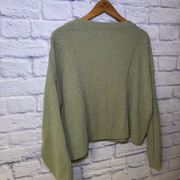 Hollister Women's Green Large V-Neck Cable-Knit Cardigan Hipster Teenager - Image 12