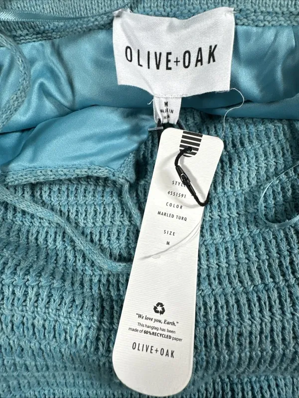 Olive + Oak Sz M Crochet Knit Mini Dress Marled Turquoise Tie Front Lined NWT - Image 6
