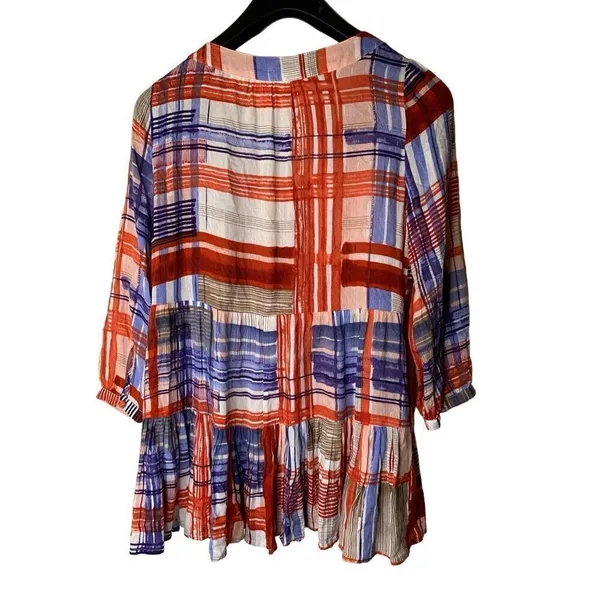 Maeve Anthropologie Lila Tiered Peasant Top Red White Blue Stripe size small - Image 3