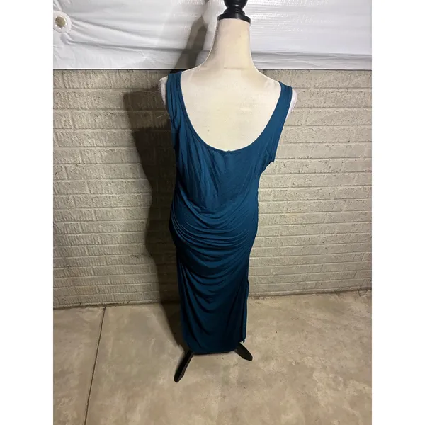 SMALLSHOW Teal Ruched Midi Dress Side Slit‎ Tank Sleeveless Women's Size L - Image 4