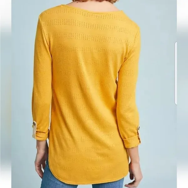 Anthropologie Akemi + Kin sylvie‎ pointelle yellow roll sleeve Size Medium - Image 3