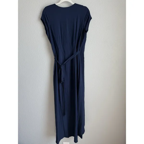 L*Space Midnight Blue Goa‎ Wrap Dress High Low Maxi Minimalist Coastal Sz Large - Image 7