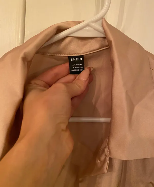 SheIn Satin Nude Button Down - Image 4