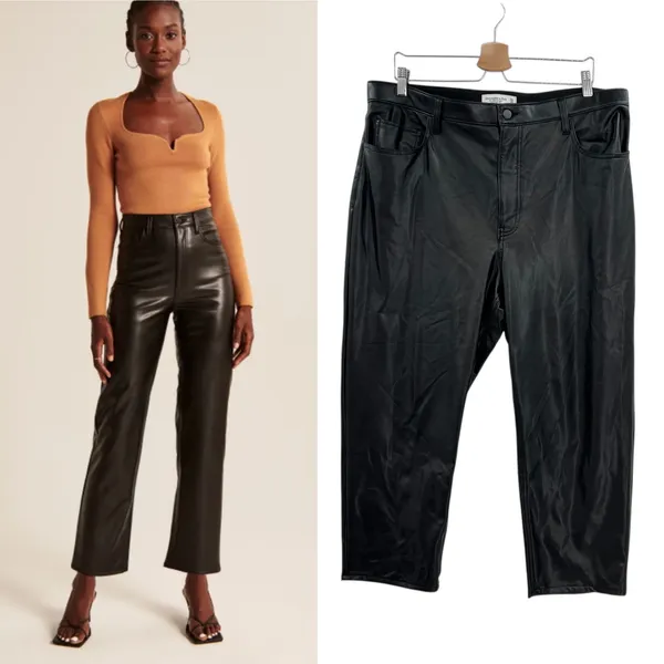 Abercrombie Vegan Leather Ankle Straight Pant Ultra High Rise Black Size 34‎ 18S - Image 2