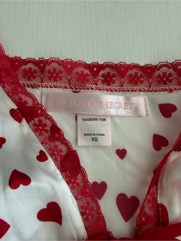 Y2K Victoria’s Secret Heart Print Fly Front Babydoll Slip Dress Lace Trim XS - Image 4