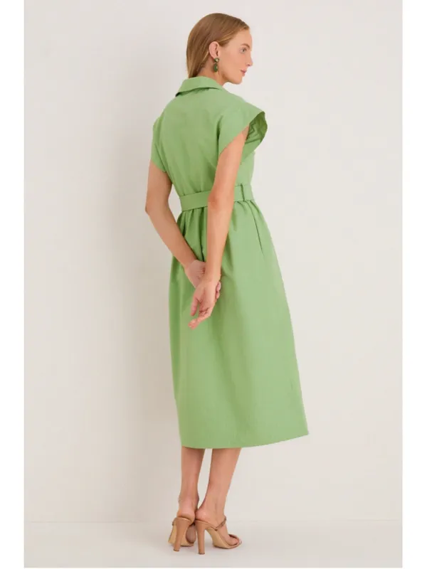 New Tuckernuck Pistachio Green Chloe Midi Dress S Belted Collared Moir Classic - Image 4