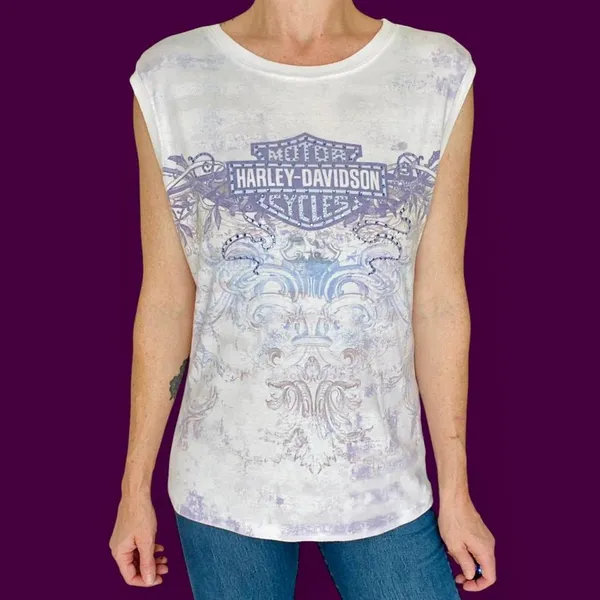 Vintage Harley-Davidson Purple Lewiston, Idaho Graphic Sleeveless Shirt Tank - Image 2