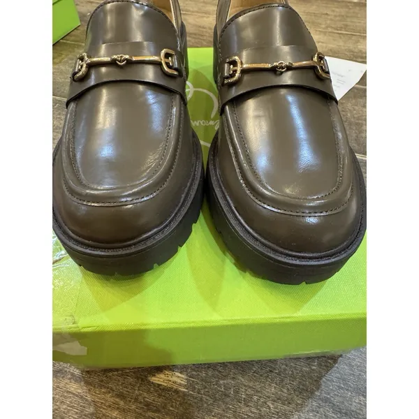 Sam Edelman Tully Alpine Green Shiny Slip On Chunky Lug Sole Loafers‎ Size 7.5 - Image 5