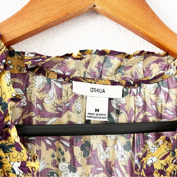Anthropologie Othilia Aleksia Floral Boho Mustard Purple Ruffle Cottagecore Maxi Dress - Image 4