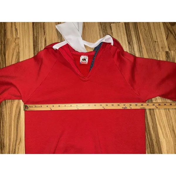 VTG Fruit of the Loom Women's L‎ Large Sweatshirt USA Flag Hood Ribbon Tie - Image 7