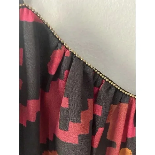 LAVENDER BROWN Orange Pink Burgundy Fall Houndstooth Maxi‎ Dress Size S Small - Image 5