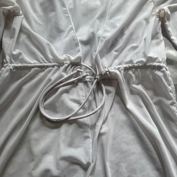 Sheer Long Cardigan Swim Cover White - Image 3
