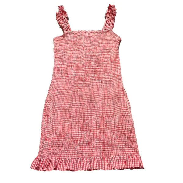 Gianni Bini Mia Smocked Gingham Square Neck Ruffle Strap Dress Red Size Medium - Image 3