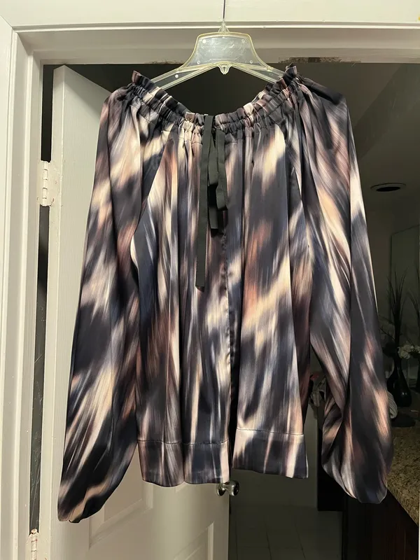 NWOT S H&M Multi-Color Women’s Smocked Neck Long Sleeve Blouse Business Casual - Image 8