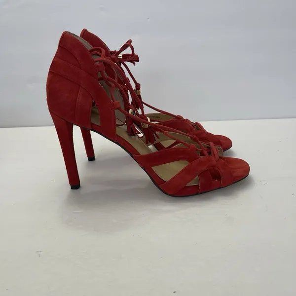 Michael Kors Mirabel Red Suede Lace Up Heel Sandal Womens 8M Strappy‎ Event - Image 2