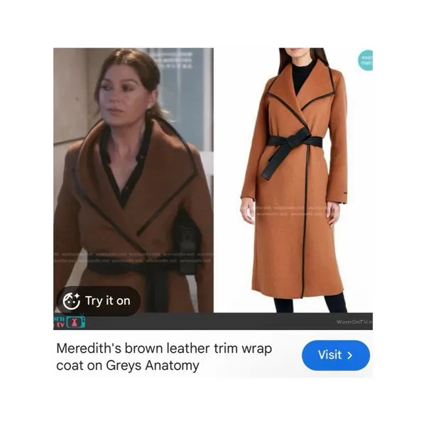 Tahari Wool Blend Faux Leather Trim Belted Coat Caramel Size Medium - Image 6