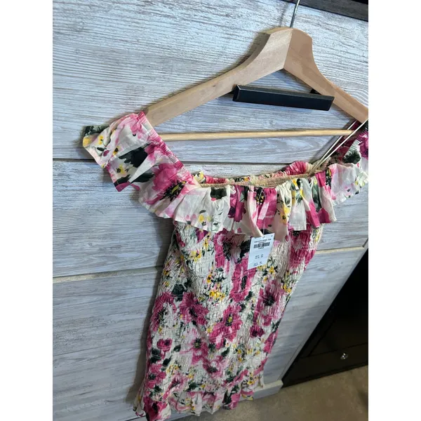 NWT Abercrombie & Fitch Pink Floral Smocked Off Shoulder Mini Dress - Image 5