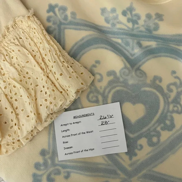 NWT!!‎ FREE PEOPLE Doily Sweatshirt Heart Ivory Blue Eyelet Lace Bohemian Small - Image 15