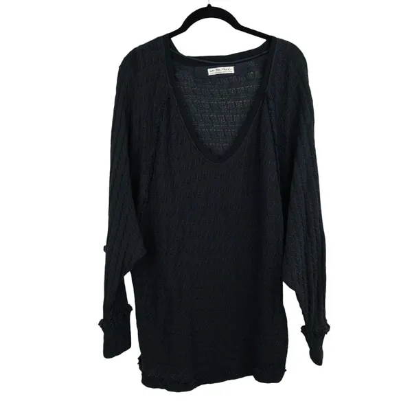 We The Free Free People‎ Sweater Women LBlack Textured Knit Oversized Boho Coastal Grandma - Image 2