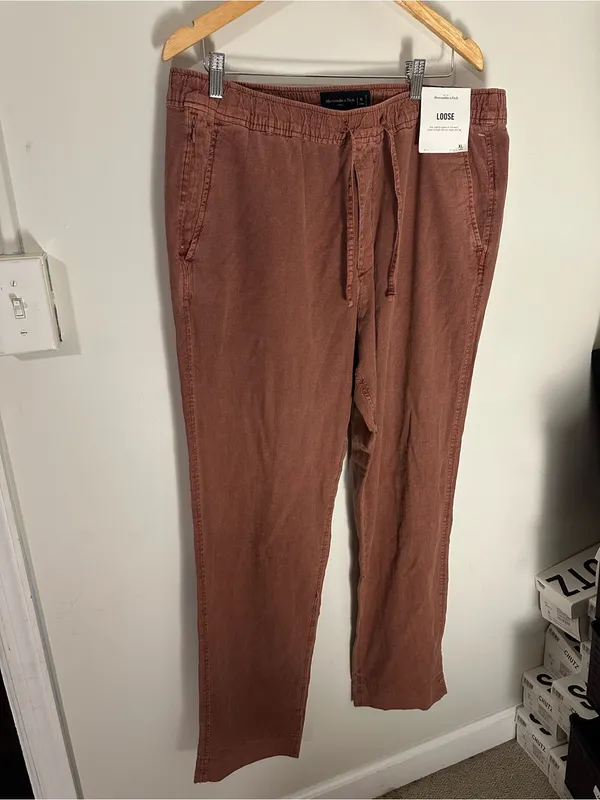 NWT Abercrombie and Fitch loose linen pants brown xl long - Image 2