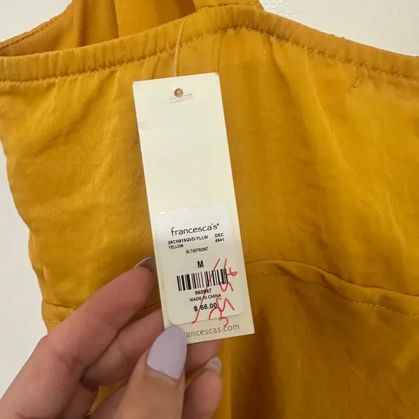 Francesca's Mi Ami |‎ NWT Mustard Yellow Satin Tie Front Midi Dress, Size M - Image 9