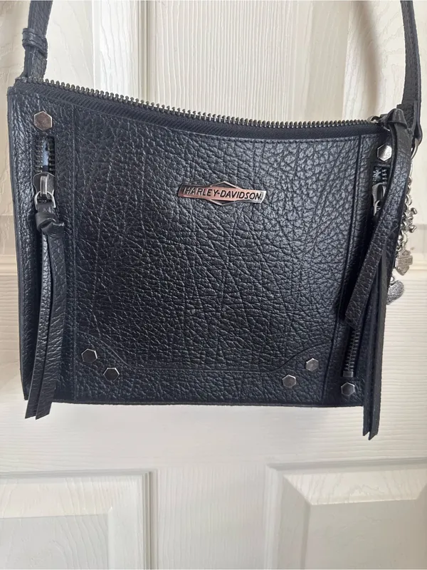 Harley Davidson Leather Crossbody Purse Black - Image 3