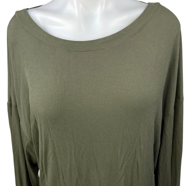 Free People Army Green Low Open Back Long Sleeve Shimmy Shake Blouse Top Size S - Image 3