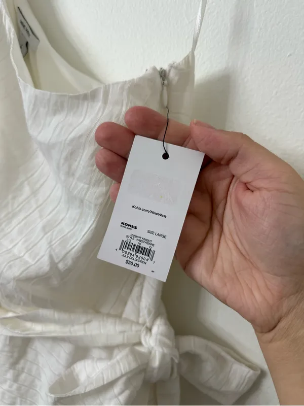 {L} NWT Nine West One-Shoulder Cream Dress with Waist Tie - Image 5