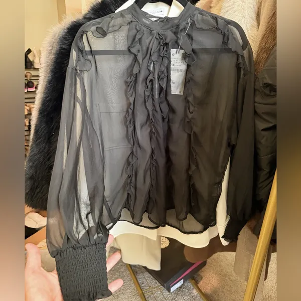 Zara NWT black ruffle long sleeve sheer mesh blouse - Image 8
