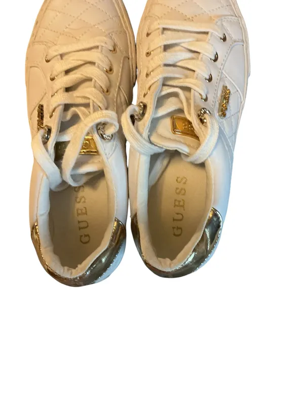 GUESS GW LOVEN Quilted Metallic Logo White Gold Low Top Sneakers Women - Image 4