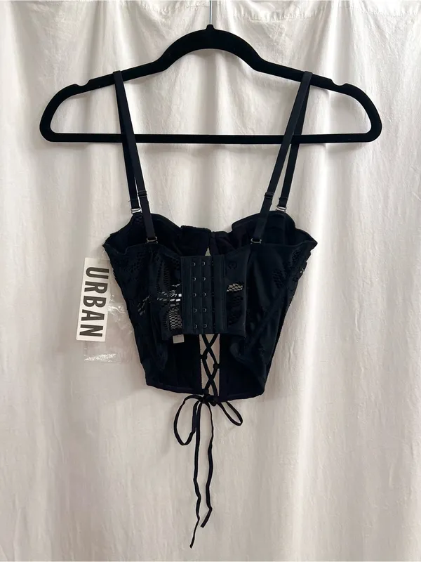 Urban Outfitters Black Lace-Up Corset Crop Camisole - Image 2