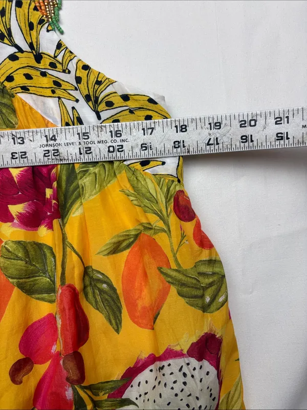 Farm Rio size medium mixed prints Tropical Yellow Floral Maxi Dress beaded - Image 6