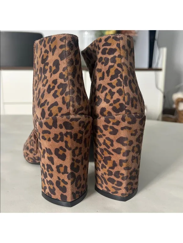 Stuart Weitzman Pure Pointed Toe Animal Leopard Print Thin Block Heel Booties 7 - Image 4