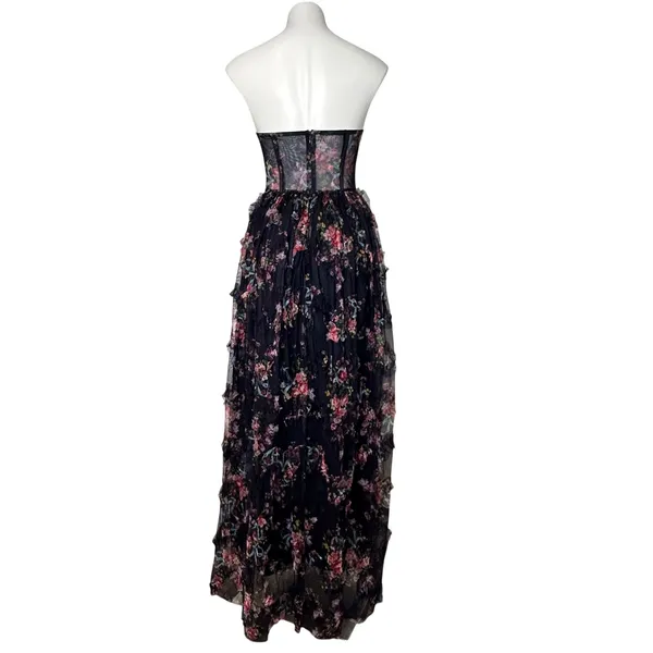 Dressalisa Maxi Gown Womens S Navy Gently Used Floral‎ Corset Tiered Ruffle Mesh - Image 5